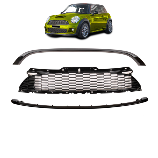 Passend für Mini Cooper R56 R57 R58 R59 Kühlergrill SET 3-teilig 2006-2015 hochglanz Schwarz