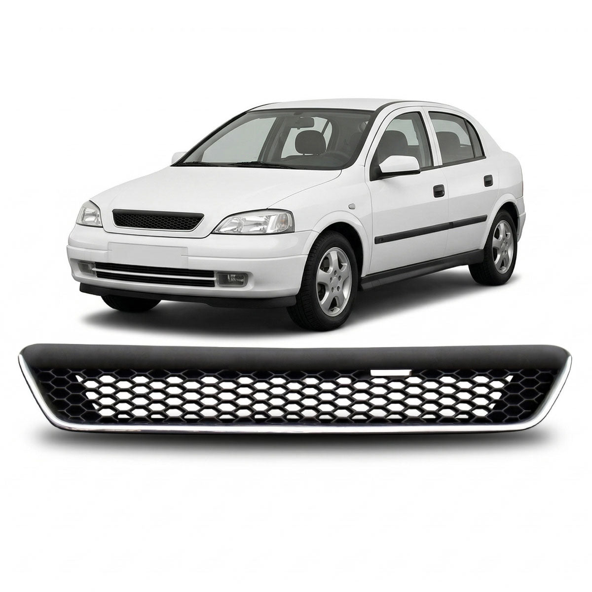 Front Badgeless Grille Chrome & Black passend für Opel Astra G 1997-2004 – Bild 1