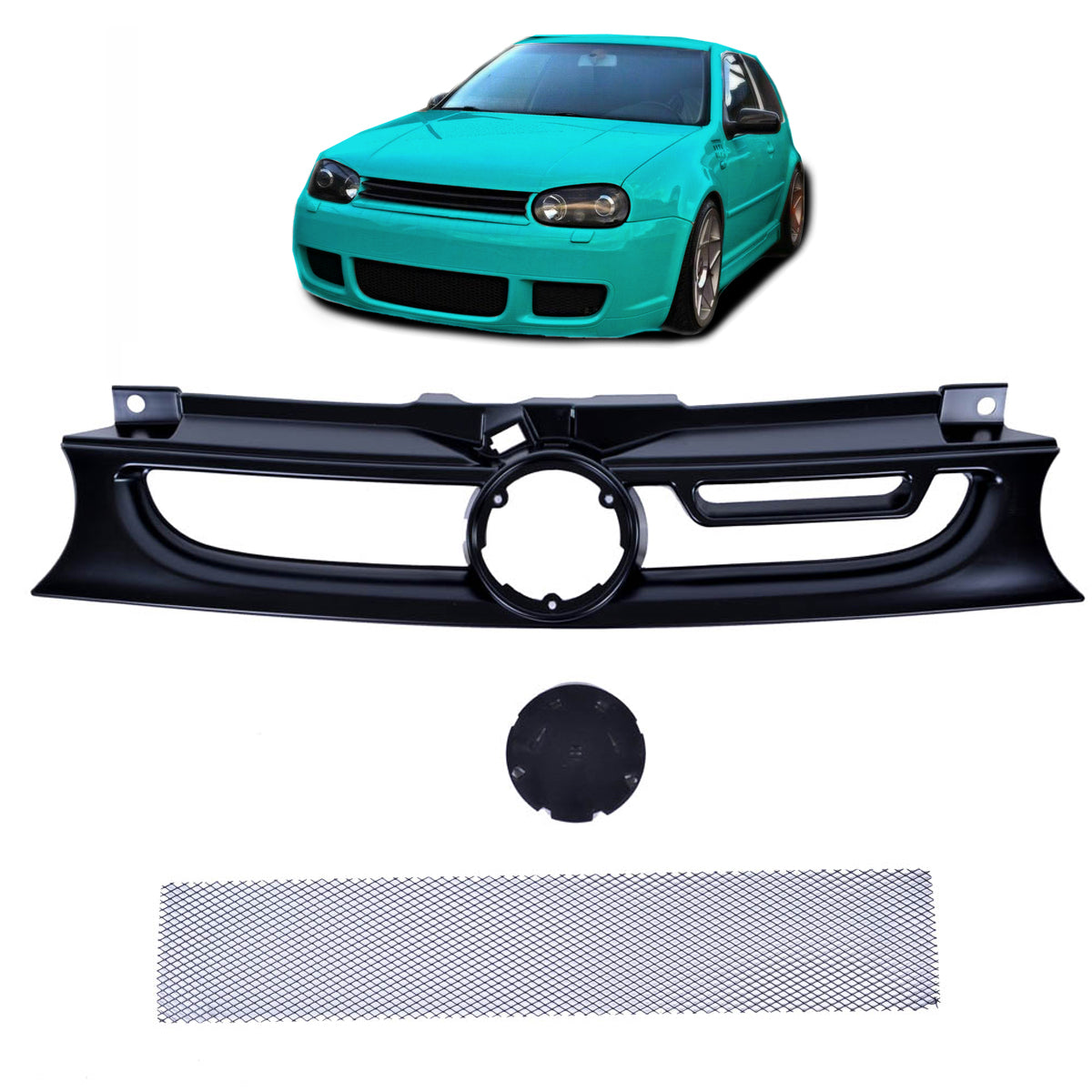 Front Grille Black with Aluminum Mesh passend für VW Golf 4 1998-2003 – Bild 1