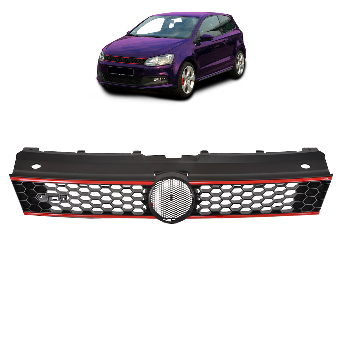 Front Grille Black with Red Strip passend für VW Polo V 6R 2009-2014 – Bild 1