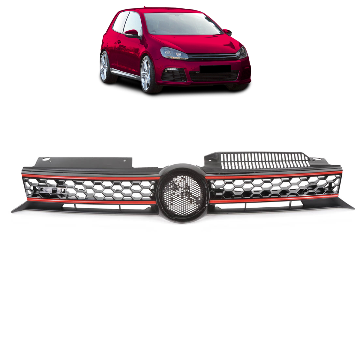 Front Grille Black with Red Strip passend für VW Golf 6 GTI 2008-2012 – Bild 1