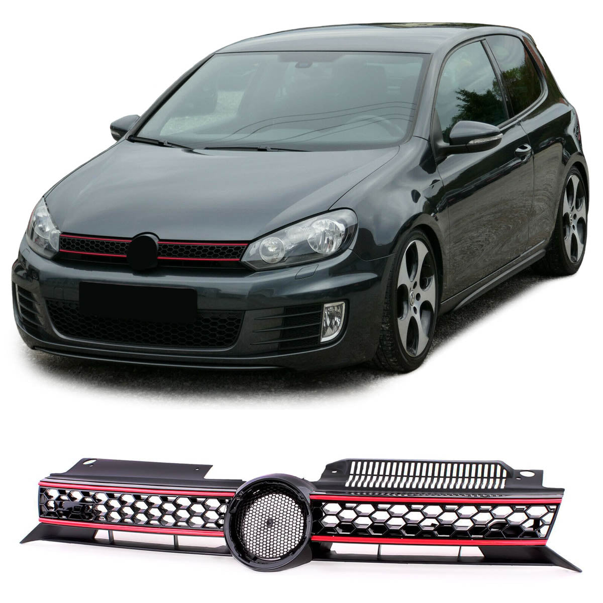 Front Grille Black with Red Strip passend für VW Golf 6 GTI 2008-2012 – Bild 5
