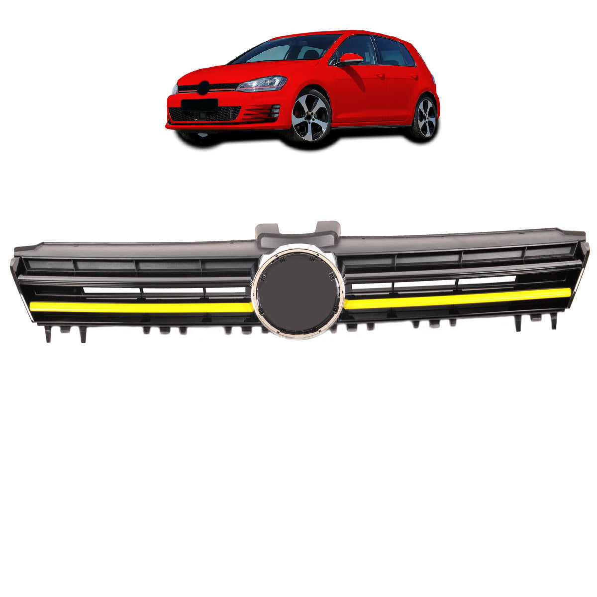 Front Grille Gloss Black Yellow Strip passend für VW Golf 7 2012-2017 – Bild 1