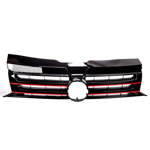 Kühlergrill Grill Clean Schwarz lackiert Leiste Rot passend für VW T5 GP Facelift 09-15