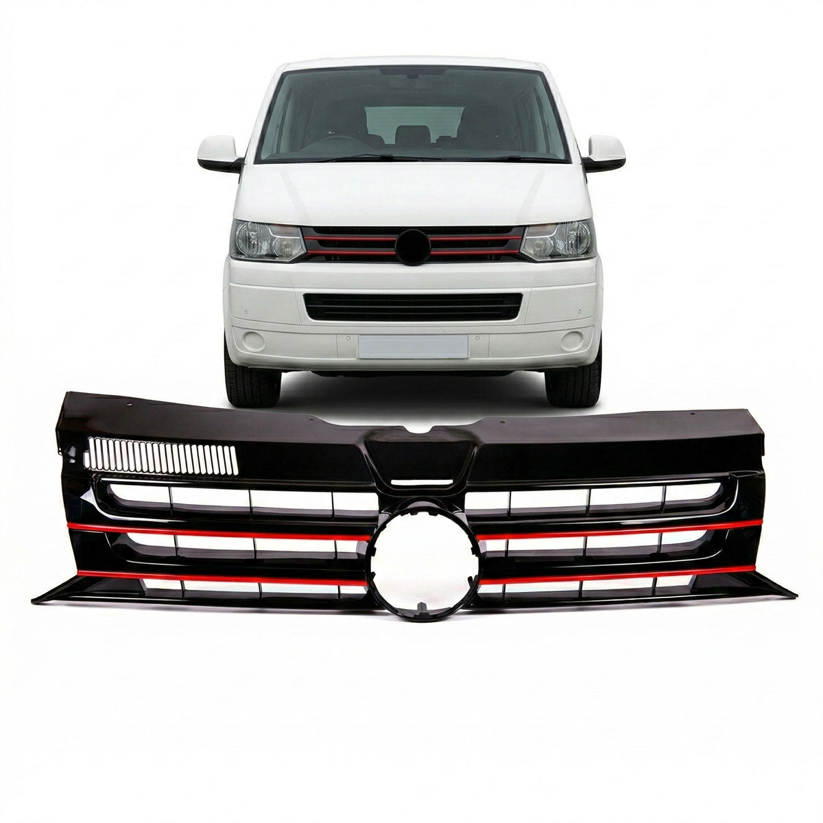 Badgeless Front Grille Red Strip passend für VW Transporter Multivan T5 09-15 – Bild 1
