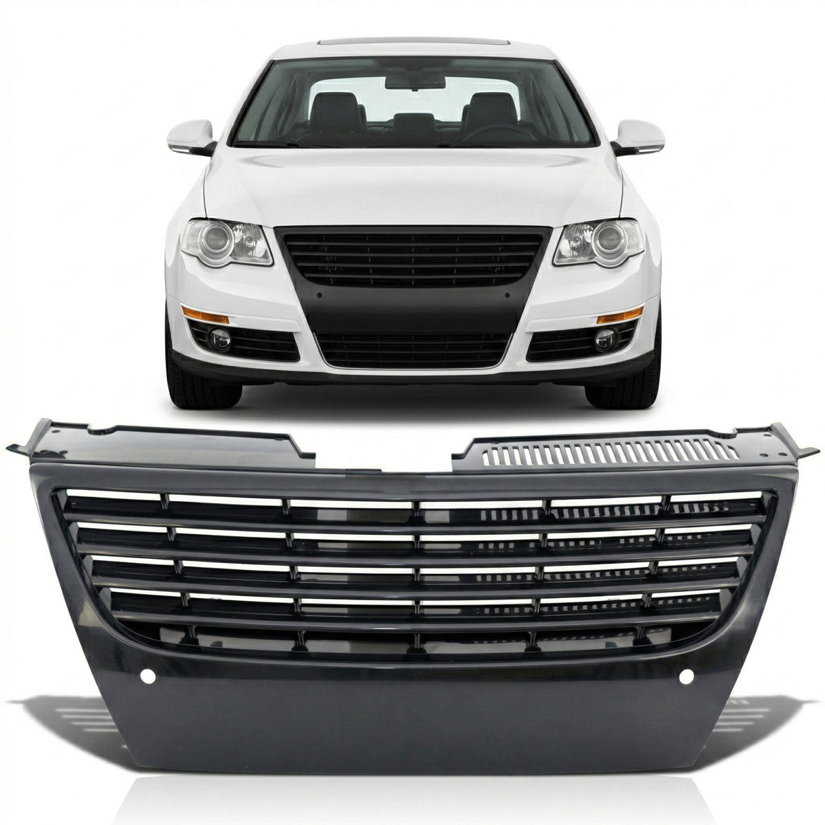 Black Badgeless Front Grille with PDC passend für VW Passat B6 3C 2005-2011 – Bild 1