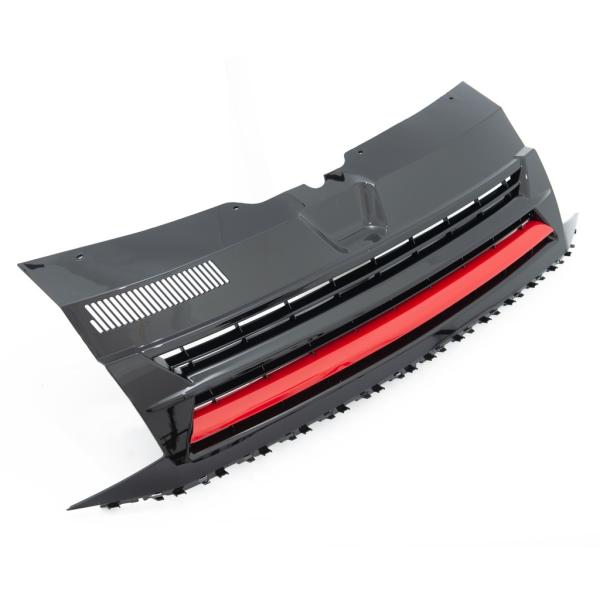 Kühlergrill Schwarz Glanz Rote Leiste ohne Emblem passend für VW T6 Bus Transporter 15-