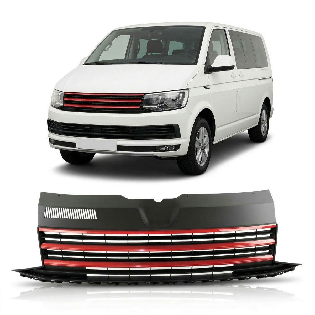 Badgeless Front Grille with Red Trims passend für VW T6 2015-2019 – Bild 1