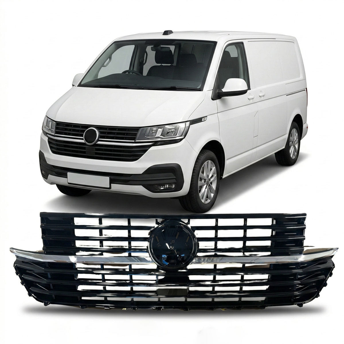 Front Grille Badged Gloss Black Chrome passend für VW T6.1 Transporter – Bild 1