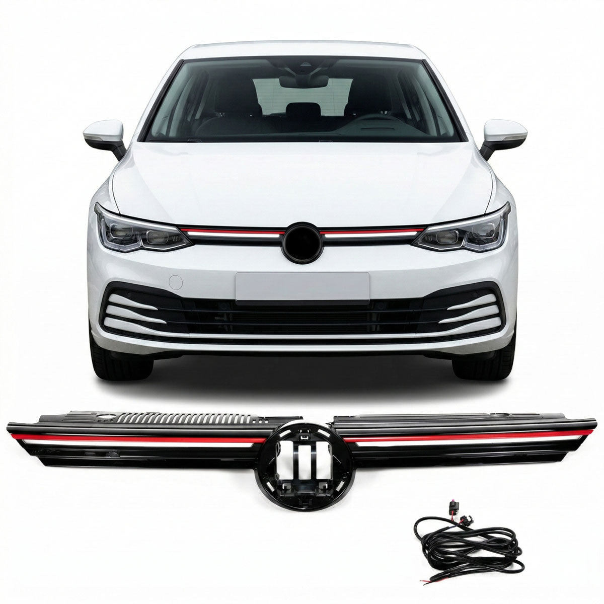 Front Grille with LED DRL Red Strip passend für VW Golf 8 2019-2024 – Bild 1
