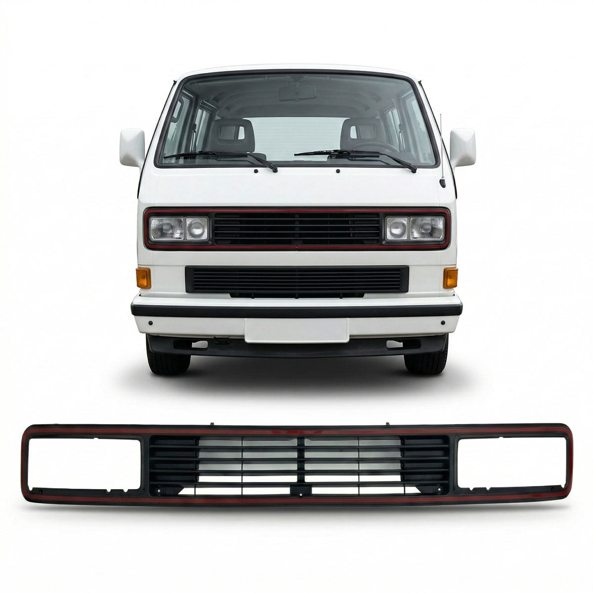 Badgeless Front Grille with Red Trim passend für Volkswagen T3 1979-1992 – Bild 1