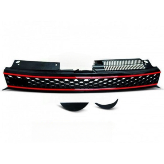 Sportgrill / Kühlergrill passend für VW Golf 6 09-12 schwarz/rot in Wabengitter Design
