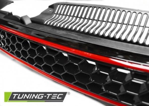 Sportgrill / Kühlergrill passend für VW Golf 6 09-12 schwarz/rot in Wabengitter Design