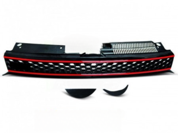 Sportgrill / Kühlergrill passend für VW Golf 6 09-12 schwarz/rot in Wabengitter Design