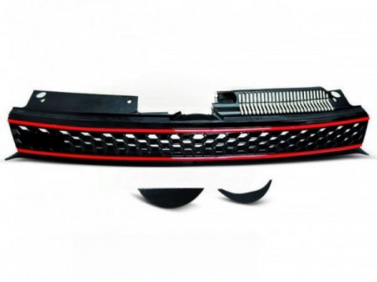 Sportgrill / Kühlergrill passend für VW Golf 6 09-12 schwarz/rot in Wabengitter Design