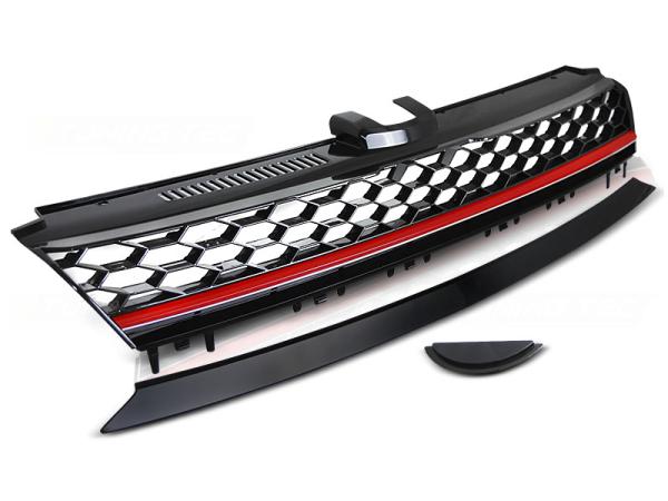 Sportgrill / Kühlergrill passend für VW Golf 7 (VII) 13-17 schwarz/rot in Wabendesign