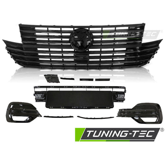 Sportgrill mit Stoßfängerelement und Emblemhalter Schwarz glänzend passend für VW T6.1 20-