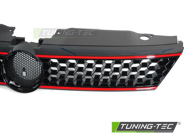 Sportgrill / Kühlergrill passend für Volkswagen Jetta 11-14 Hochglanz- schwarz/rot in Wabendesign