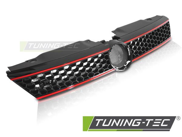 Sportgrill / Kühlergrill passend für Volkswagen Jetta 11-14 Hochglanz- schwarz/rot in Wabendesign