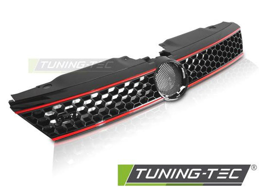 Sportgrill / Kühlergrill passend für Volkswagen Jetta 11-14 Hochglanz- schwarz/rot in Wabendesign