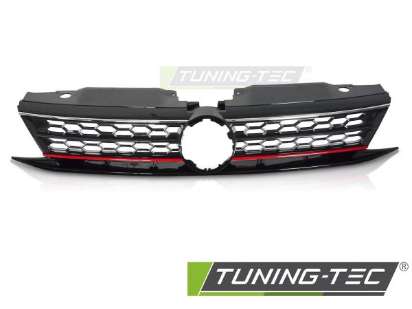 Sportgrill / Kühlergrill passend für Volkswagen Jetta VI 14-18 Hochglanz- schwarz/rot in Wabendesign