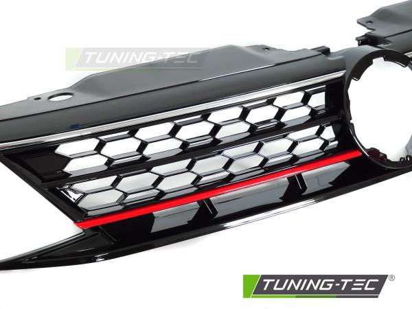 Sportgrill / Kühlergrill passend für Volkswagen Jetta VI 14-18 Hochglanz- schwarz/rot in Wabendesign