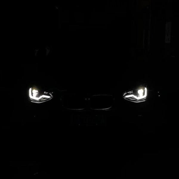 VOLL LED Tagfahrlicht Angel Eyes Scheinwerfer passend für BMW 1er F20/F21 11-15 schwarz mit dynamischen Blinker