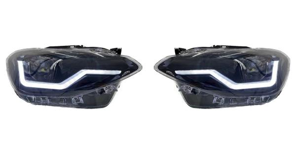 VOLL LED Tagfahrlicht Angel Eyes Scheinwerfer passend für BMW 1er F20/F21 11-15 schwarz mit dynamischen Blinker