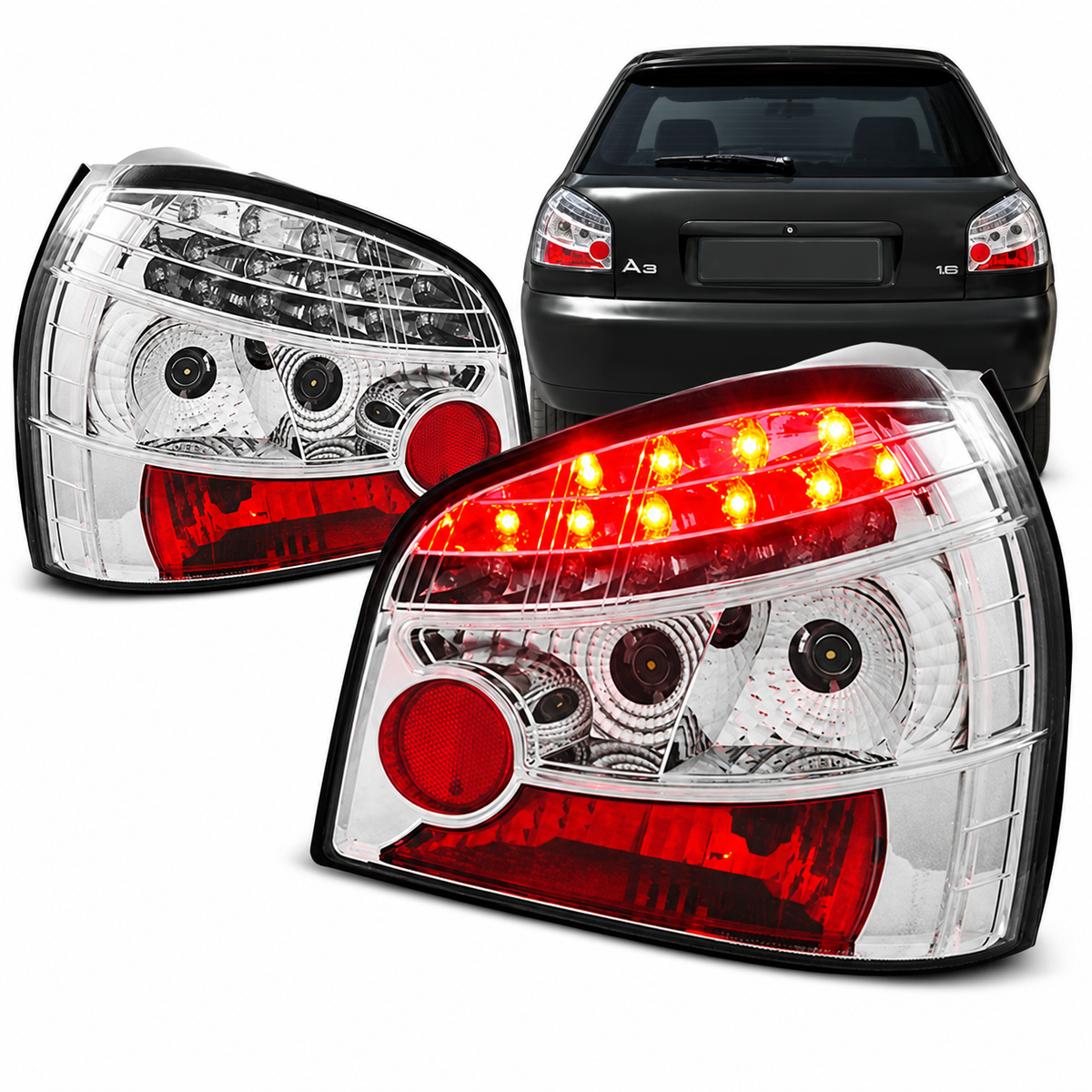 LED Rückleuchten passend für Audi A3 08/1996–08/2000 Chrom