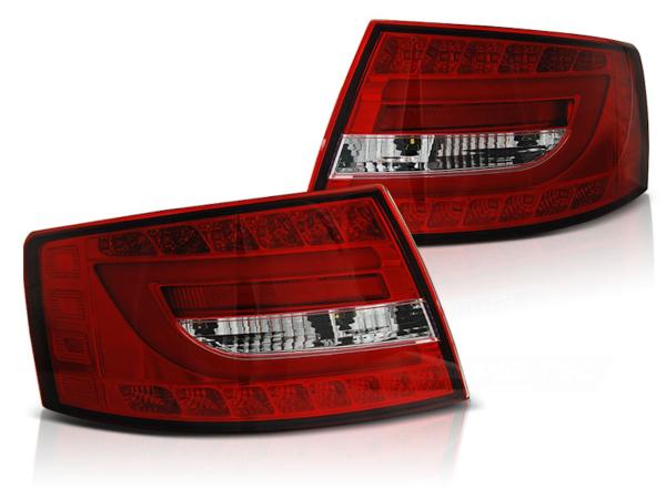 LED Lightbar Rückleuchten passend für Audi A6 C6 4F Limo Bj. 04-08 Rot/Chrom 7-PIN