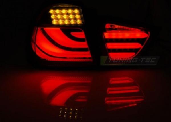 LED Lightbar Rückleuchten passend für BMW E90 LCI Limo Bj. 08-12 Rot/Chrom