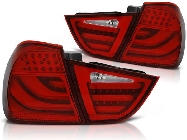 LED Lightbar Rückleuchten passend für BMW E90 LCI Limo Bj. 08-12 Rot/Chrom