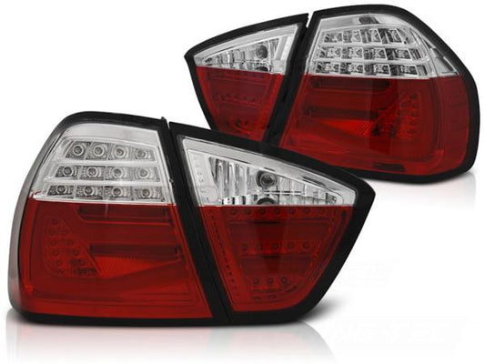 LED Lightbar Rückleuchten passend für BMW E90 Limo Bj. 05-08 Rot/Chrom
