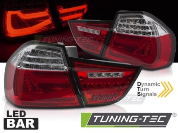 Voll LED Lightbar Rückleuchten passend für BMW E90 LCI Limo Bj. 08-12 Rot/Chrom