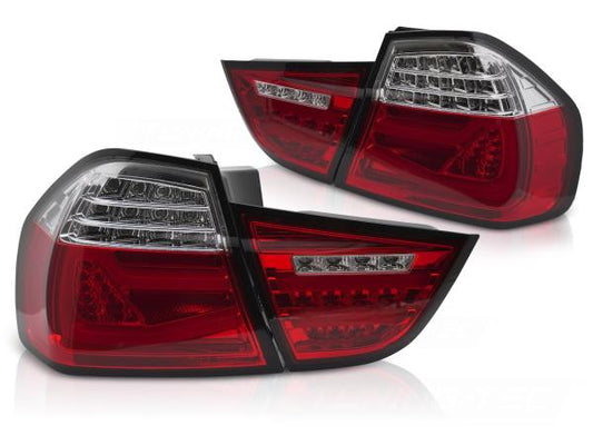 Voll LED Lightbar Rückleuchten passend für BMW E90 LCI Limo Bj. 08-12 Rot/Chrom