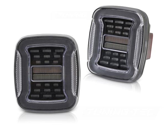VOLL LED Upgrade Design Rückleuchten Set passend für Chrysler Jeep Wrangler YJ 91-96 / TJ 96-06 schwarz/weiß dynamisch