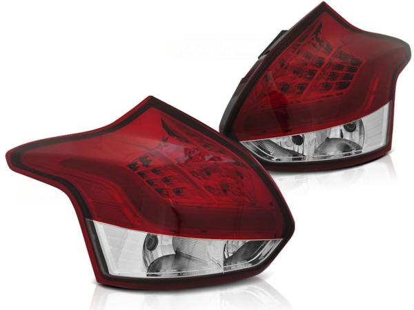 LED Lightbar Rückleuchten passend für Ford Focus MK3 Bj. 11-14 Rot/Chrom