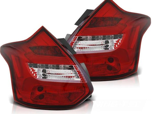 LED Lightbar Rückleuchten passend für Ford Focus MK3 Bj. 11-14 Rot/Chrom