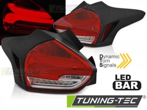 LED Lightbar Rückleuchten passend für Ford Focus MK3 15-18 Rot/Chrom dynamischer Blinker