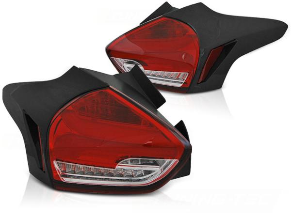 LED Lightbar Rückleuchten passend für Ford Focus MK3 15-18 Rot/Chrom dynamischer Blinker