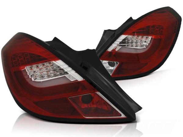 LED Lightbar Rückleuchten passend für Opel Corsa D (3-Türer) Bj. 06-14 Rot/Chrom