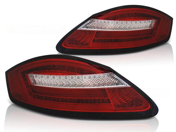 Voll LED Lightbar Rückleuchten passend für Porsche Boxster 987 + Cayman 04-09 Rot/Chrom