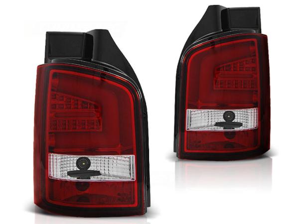 LED Lightbar Rückleuchten passend für VW T5 Bj. 03-09 Rot/Chrom (Heckklappe)