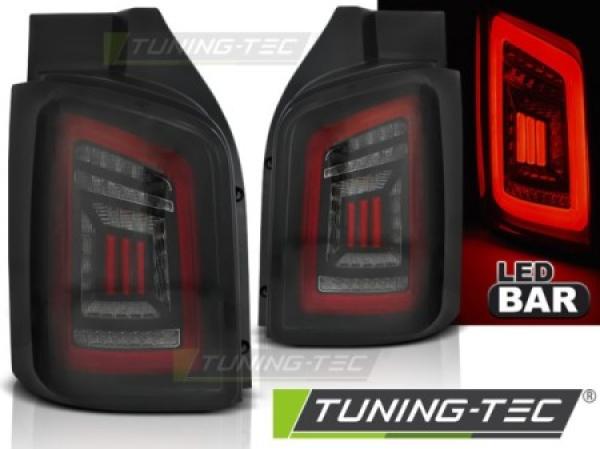 Voll LED Lightbar Rückleuchten passend für VW T5 / T5 GP 03-15 Schwarz Smoke Flügeltüren