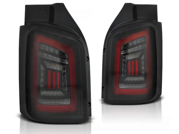 Voll LED Lightbar Rückleuchten passend für VW T5 / T5 GP 03-15 Schwarz Smoke Flügeltüren