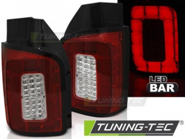 Voll LED Lightbar Rückleuchten passend für VW T6 15-19 Rot/Chrom (Flügeltüren / Halogen)