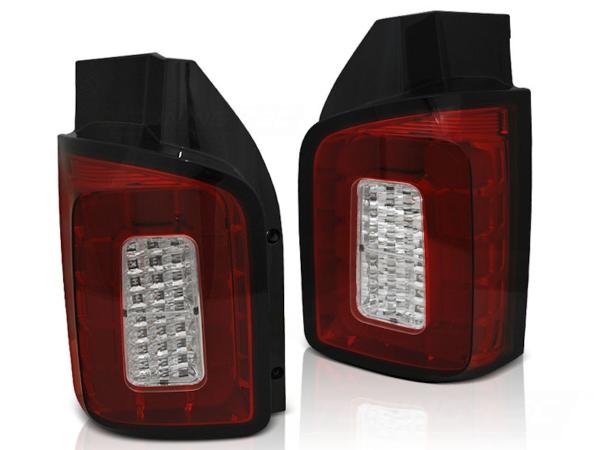 Voll LED Lightbar Rückleuchten passend für VW T6 15-19 Rot/Chrom (Flügeltüren / Halogen)