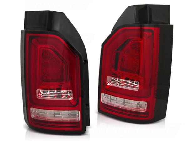 Voll LED Lightbar Rückleuchten passend für VW T6 Bj.15-19 Rot/Chrom (Heckklappe /Halogen）