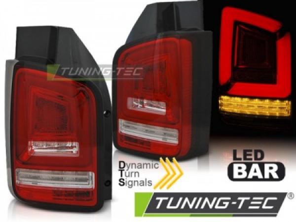 Voll LED Lightbar Rückleuchten passend für VW T6 15-19 Rot/Chrom (Flügeltüren / Halogen)