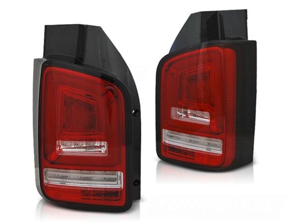 Voll LED Lightbar Rückleuchten passend für VW T6 15-19 Rot/Chrom (Flügeltüren / Halogen)